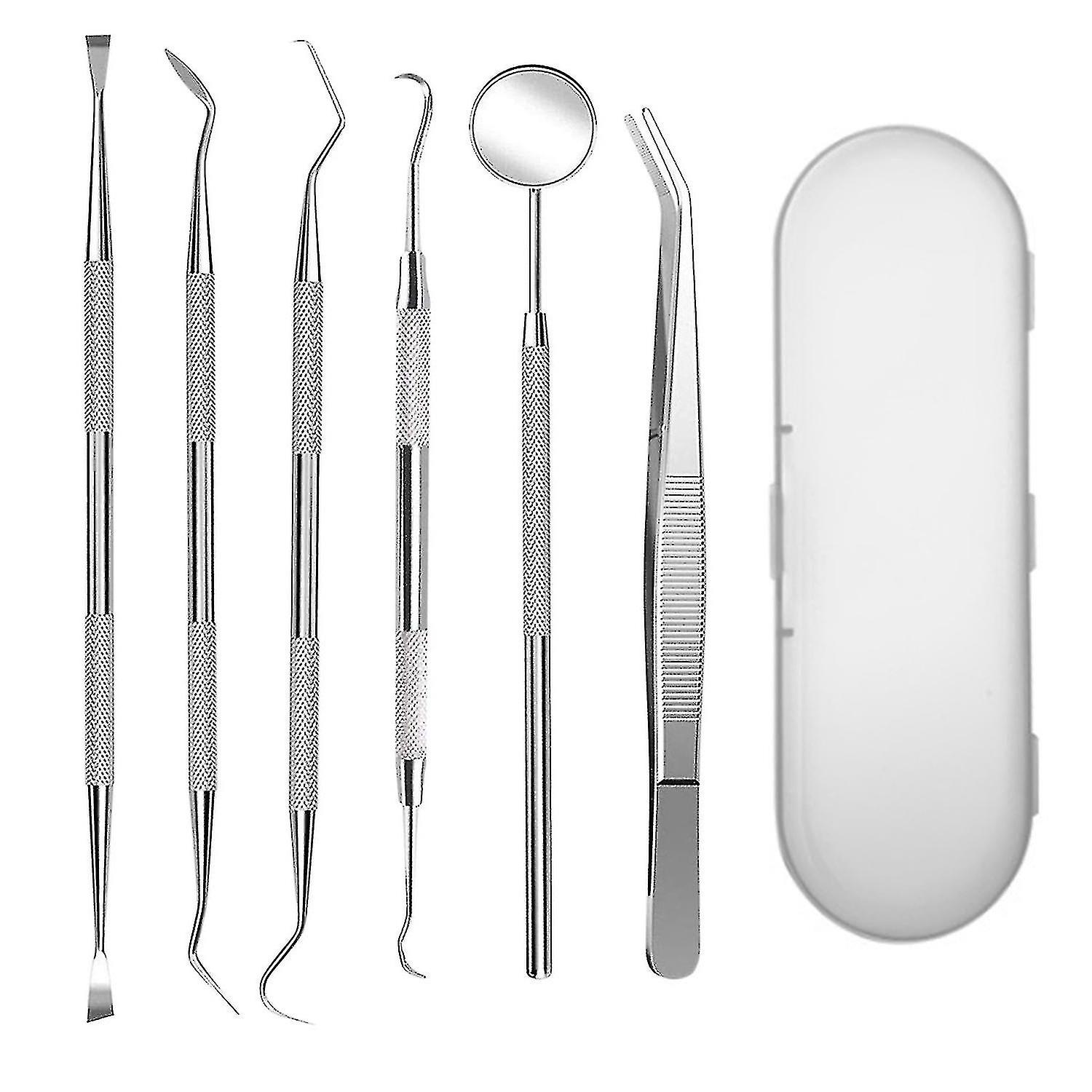 6 sztuk profesjonalny zestaw narzędzi dentystycznych z wykałaczką, lustrem dentystycznym, skrobakiem tatarskim, sondą dentystyczną, skalerem dentystycznym