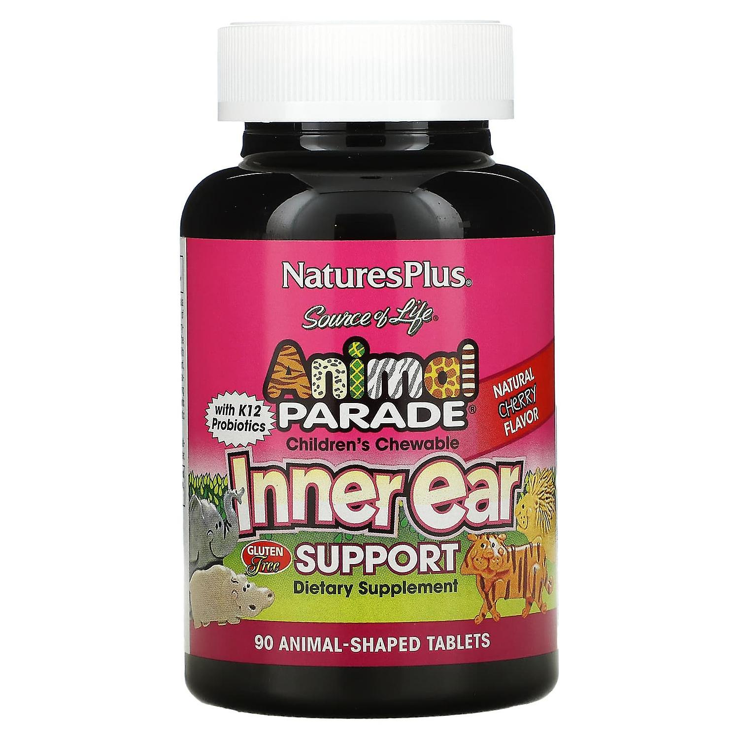 NaturesPlus, Source of Life, Animal Parade, Children's Chewable Inner Ear Support, Natural Cherry, 9