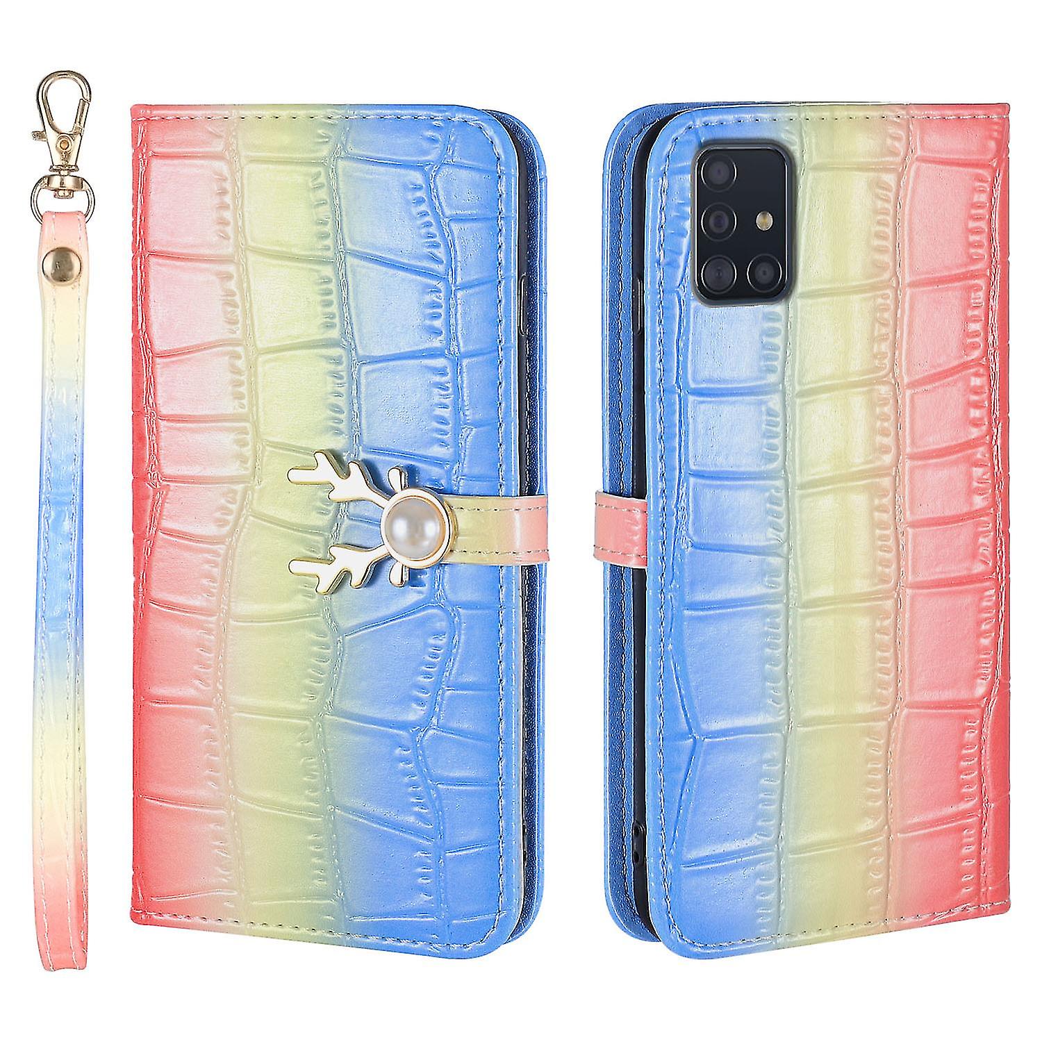 Elk Pattern Phone Case For Samsung Galaxy A51 5g With Card Holder, Lanyard, Pu Leather Material, Wallet Function, Corner Fall Protection