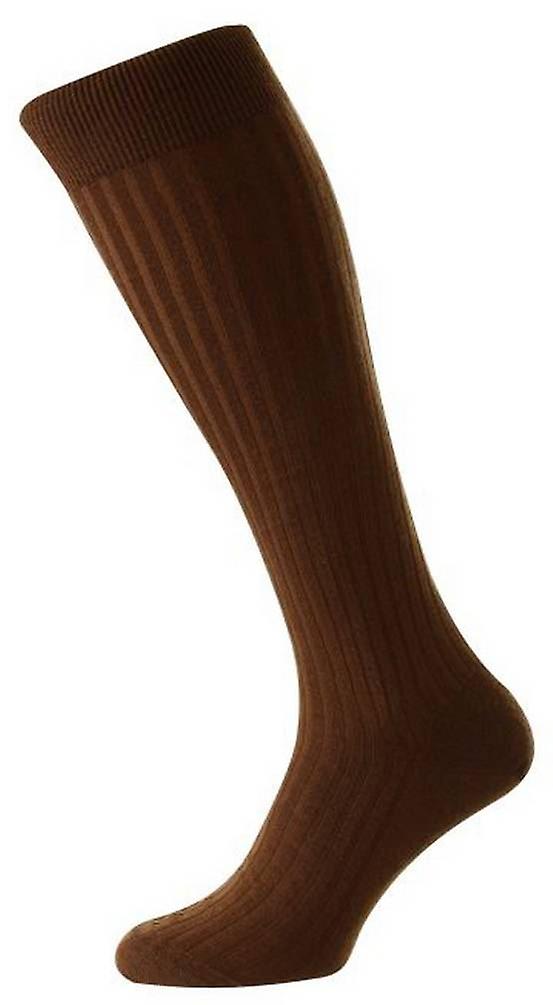 Pantherella Laburnum Merino Wool Over the Calf Socks - Conker Brown