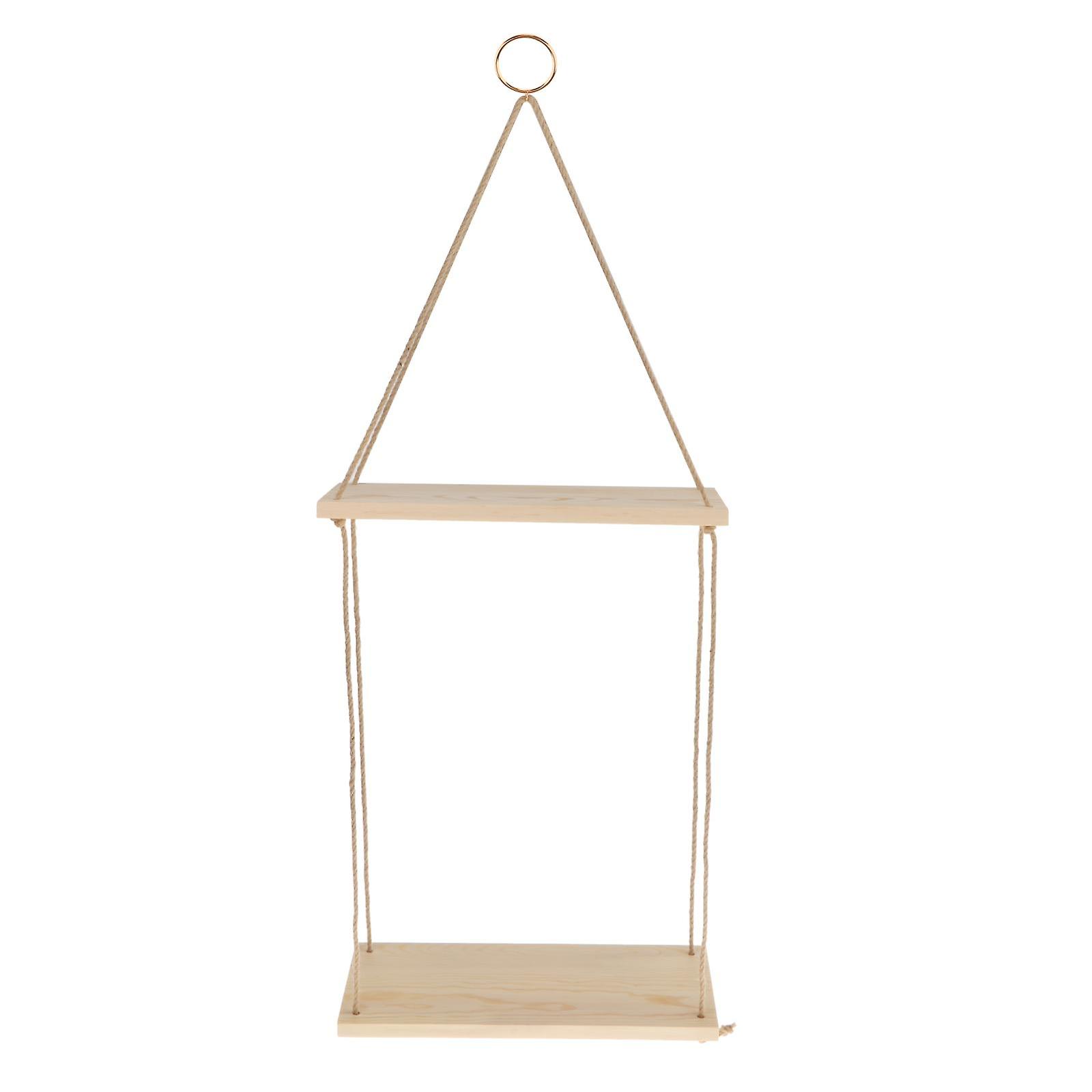 Wooden Floating Shelves with String Rope Hanging Floating Shelves 2 Layer-S