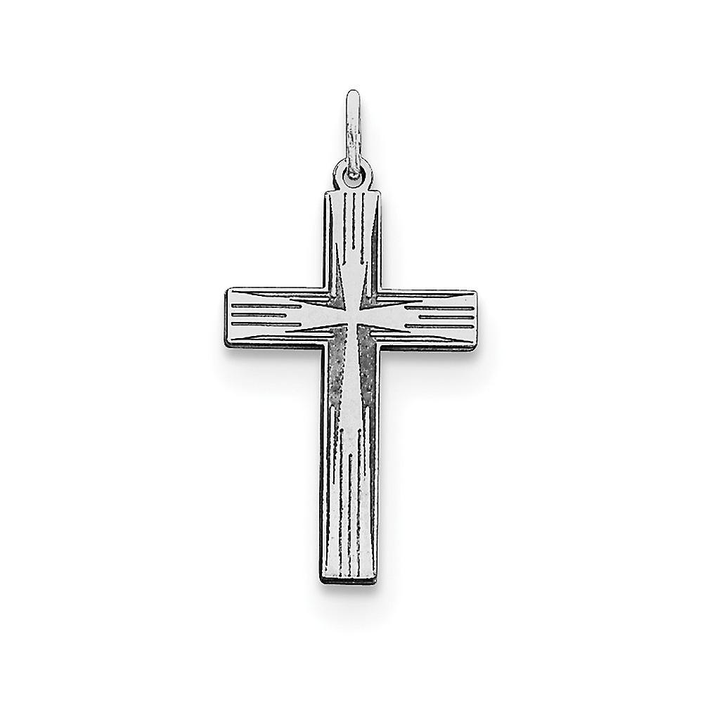 925 Sterling Silver Solid Polished Laser Etched-Laser Designed Religious Faith Cross Pendant Necklace 25x12mm Wide-Penda