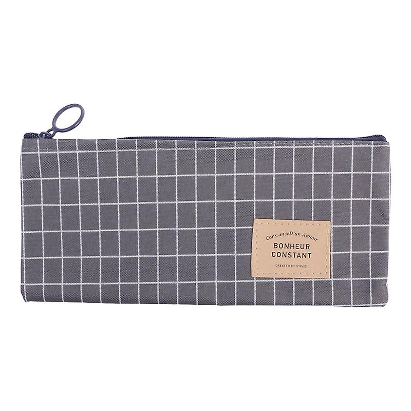 Brief Style Grid Stripes Canvas Pencil Bag Stationery Storage Pencil for Case Su
