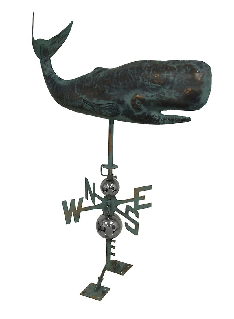 Verdigris Finish Metal Whale Weather Vane w/Roof Mount