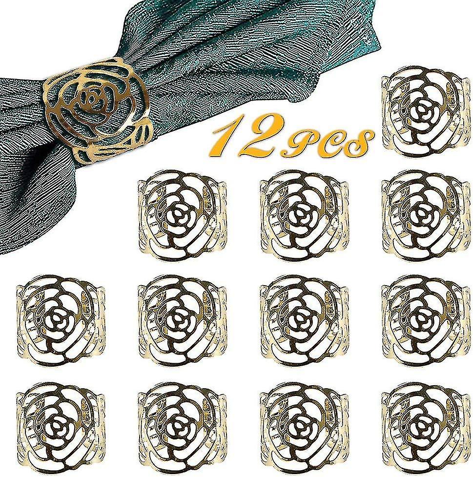 خواتم منديل ذهبي ، طقم من 12 / ورود معدنية مقطوعة
