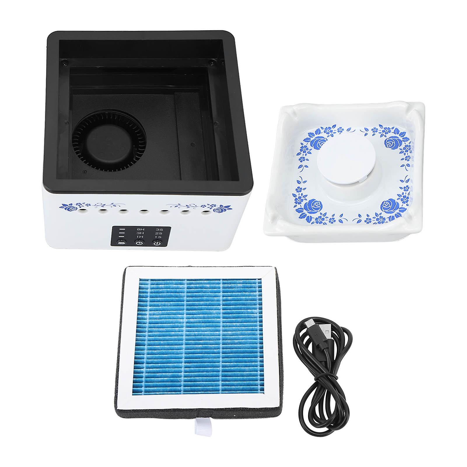 Smokeless Ashtray Air Purifier Function Negative Ion USB Charge 8000mAh Battery Smoke Grabber for Family Office Bar Blue and White