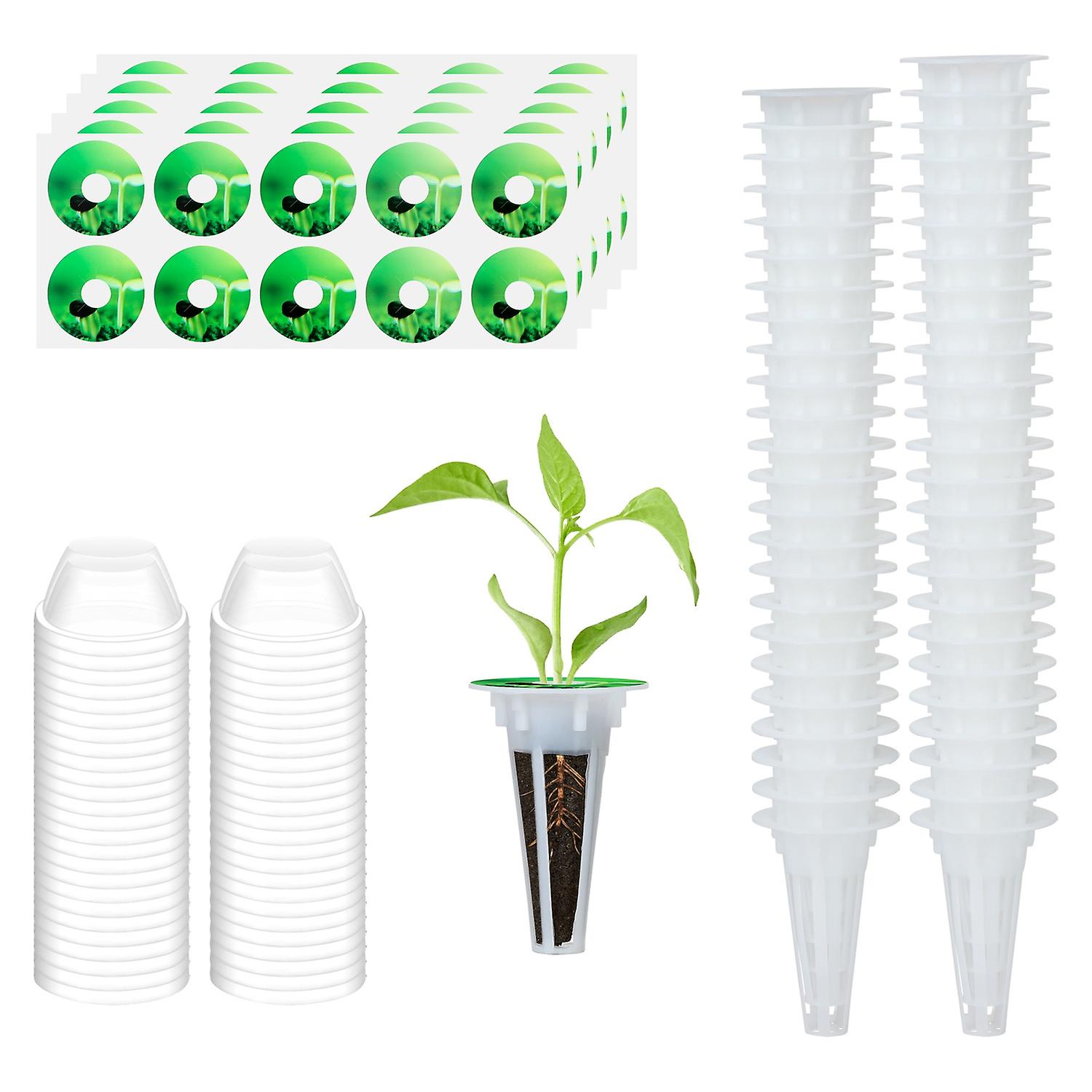 Hydroponic Growing Set with 50 Baskets, Clear Covers & Plant Labels