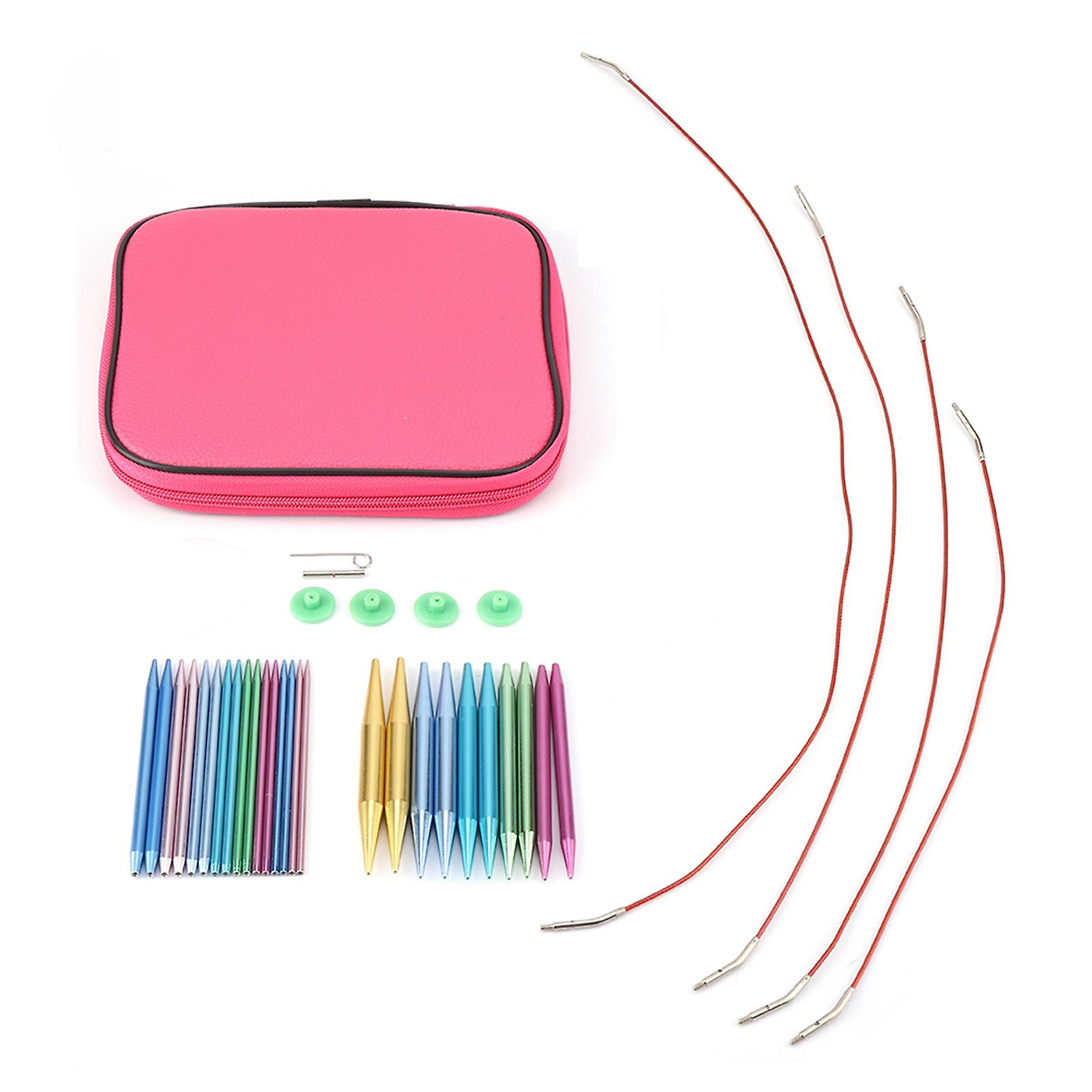 Knitting Needle Kit, 13 Pair Interchangeable Aluminum Circular Knitting Needle Sets with 4 Pcs Circular Plastic Wires 4 Pc Positioning Buttons