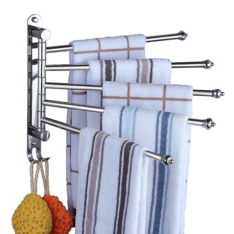 Bathroom Towel Rail with 6 SUS304 Stainless Steel 180° Rotating Towel Bars (Silver)