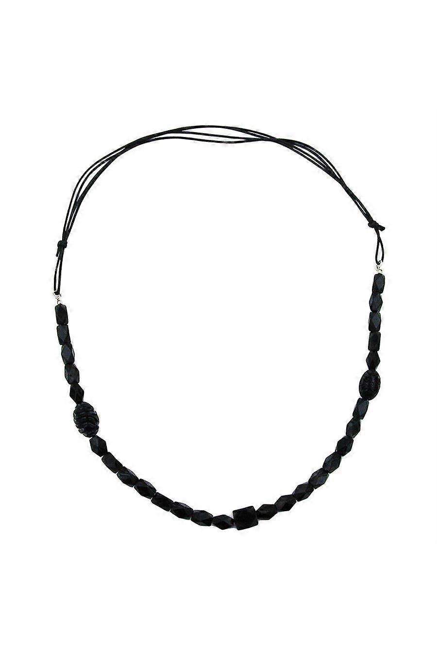 Necklace Black Beads Olive Shape Faceted - Gl01179