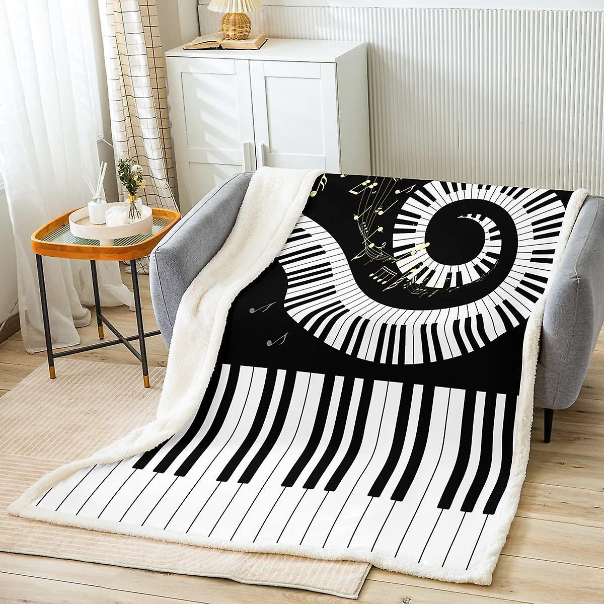 Piano Throw Blanket Black White Music Plush Blanket for Bed Sofa Modern Instruments Fleece Throw Blanket Soft Stripe Geometric Fuzzy Throw Blanket Dou