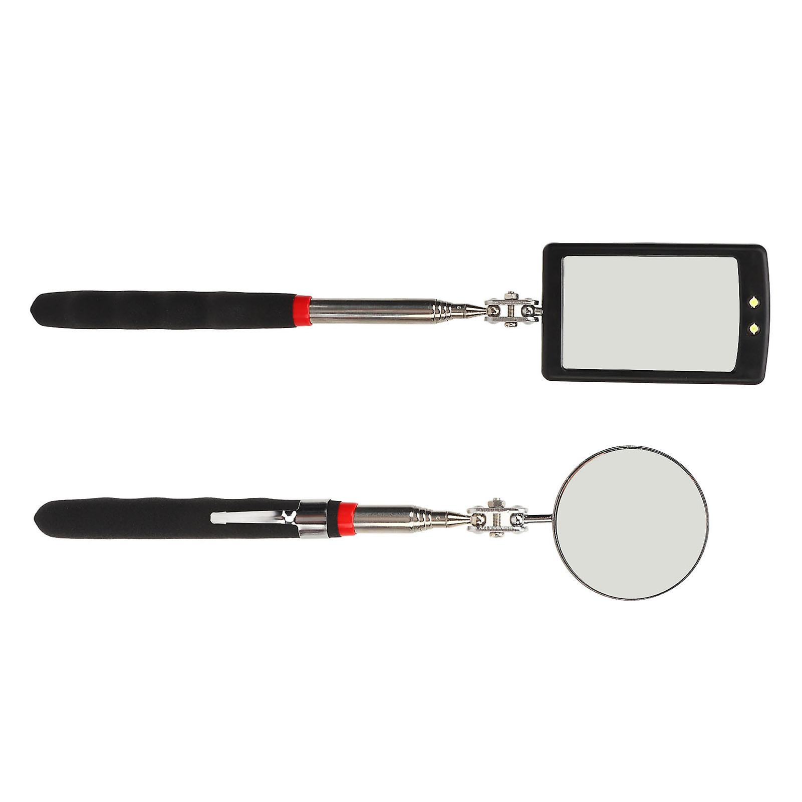 2Pcs Telescoping Inspection Mirror Set LED Lighted Flexible Retractable Pickup Tools Round Square