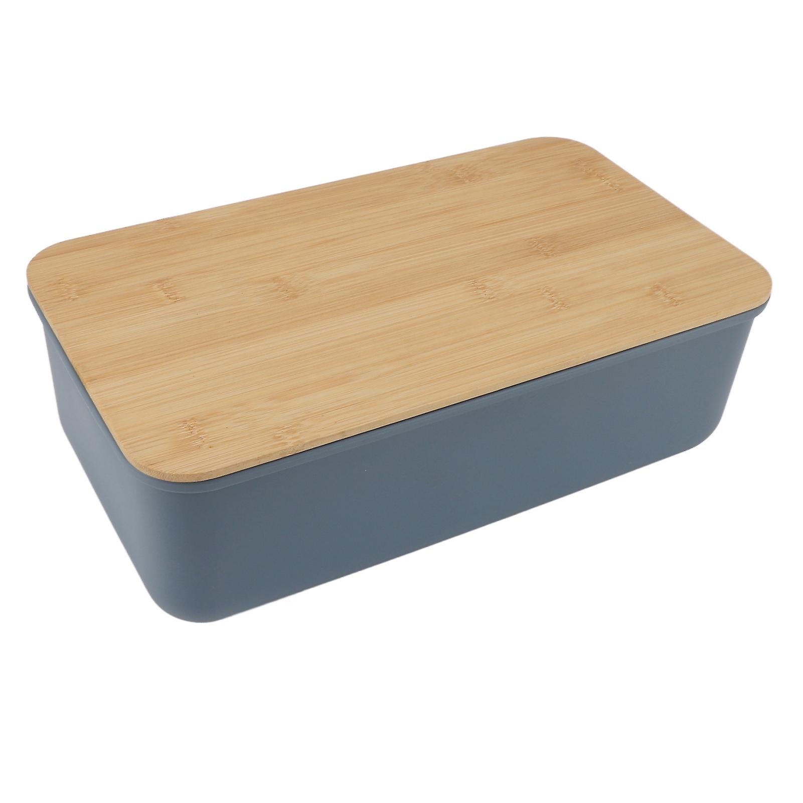 Butter Dish with Wooden Lid Multifunction Large Capacity Keep Freshness Butter Keeper Modern Bread Box for Kitchen Blue
