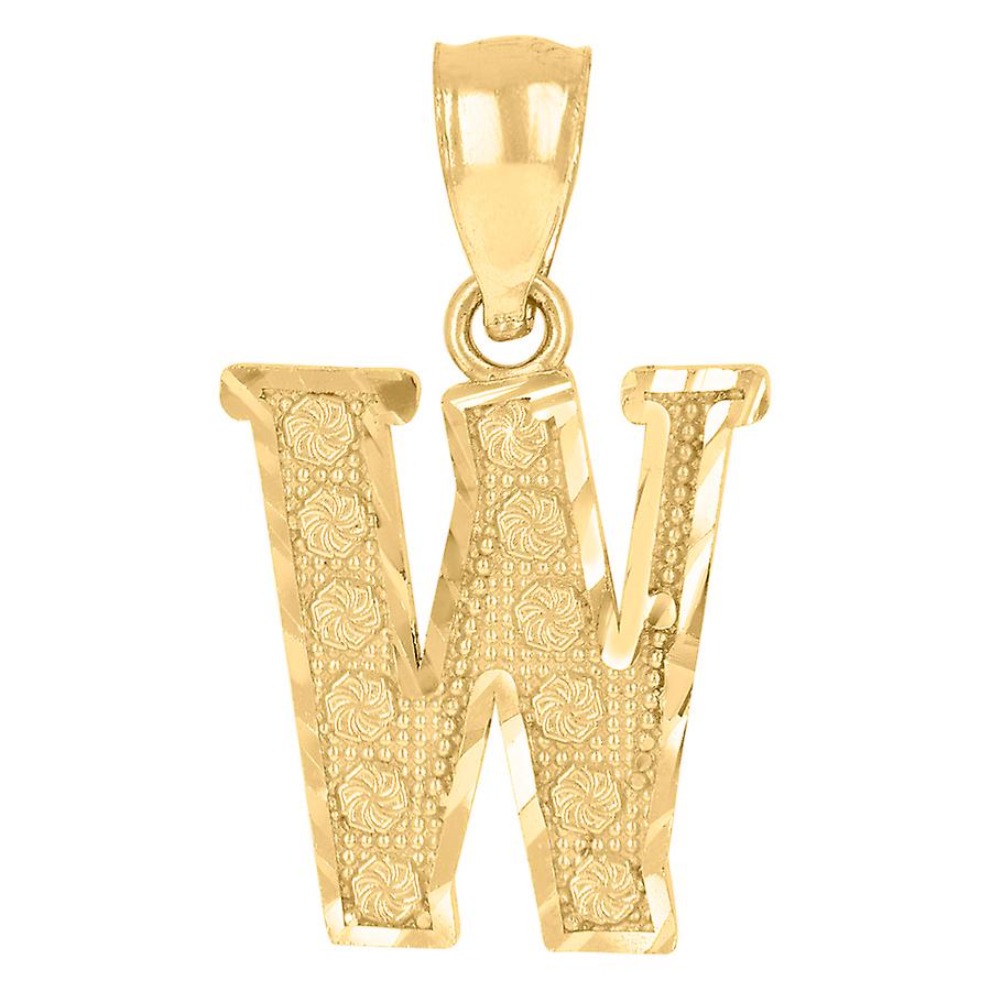 10Kイエローゴールド男女兼用文字名パーソナライズされたモノグラムイニシャルWアルファベットチャームペンダントネックレス20.8x12.5mmワイドペンド