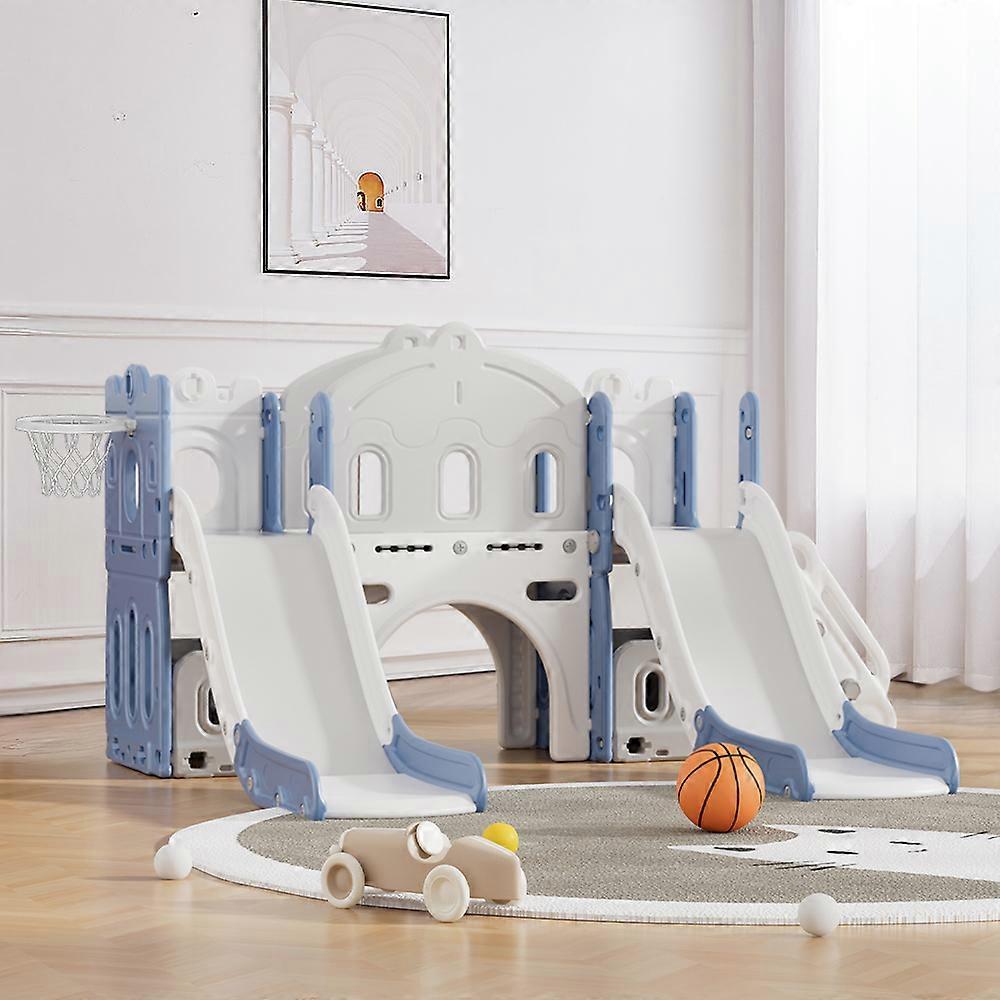 Toddler Two Slides Playset,Blue Grey