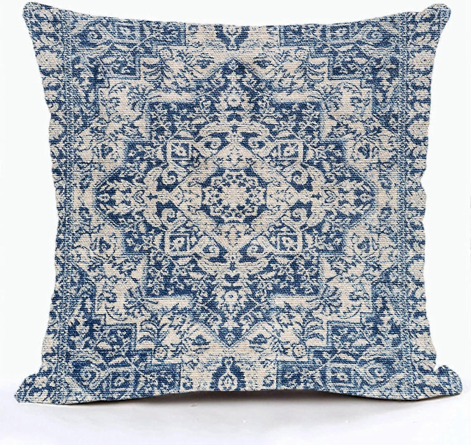 Boho Pillow Cover Ethnic Design Pattern Linen Persian Carpet Tribal Pattern Throw Pillow Case Cushion Cover Home Office Decorative Square 16x16 inch