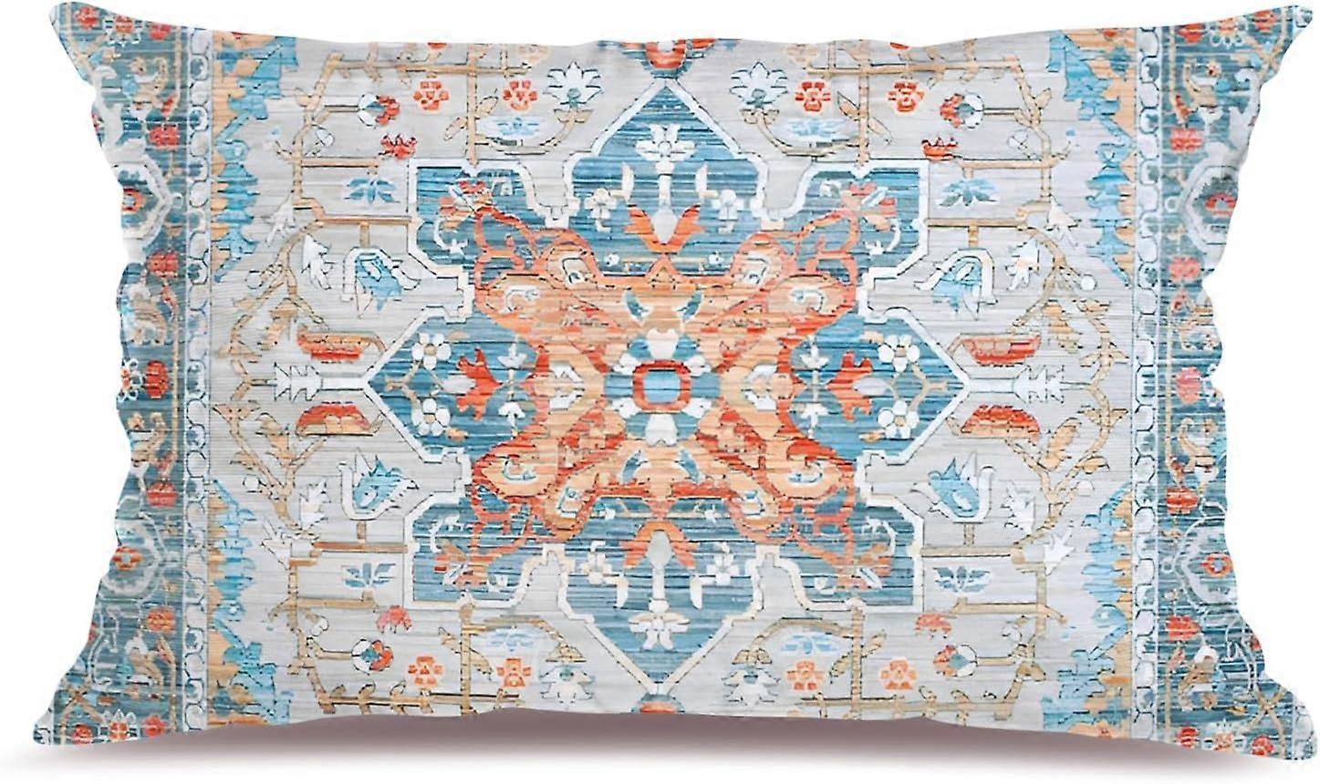 Capas de Almofada Boho Azul Laranja 12x20 polegadas, Capa de Almofada de Pelúcia Macia com Padrão de Dupla Face para Sofá Cama Decorativa, Apenas Pil