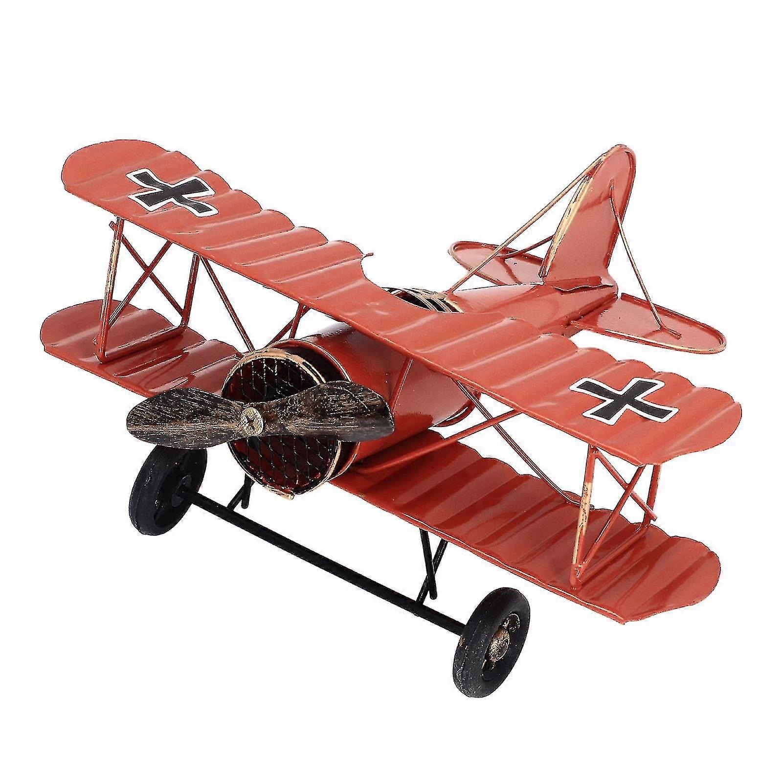 Airplane Model Retro Style Versatile Iron Art Aircraft Model Desktop Decoration Red