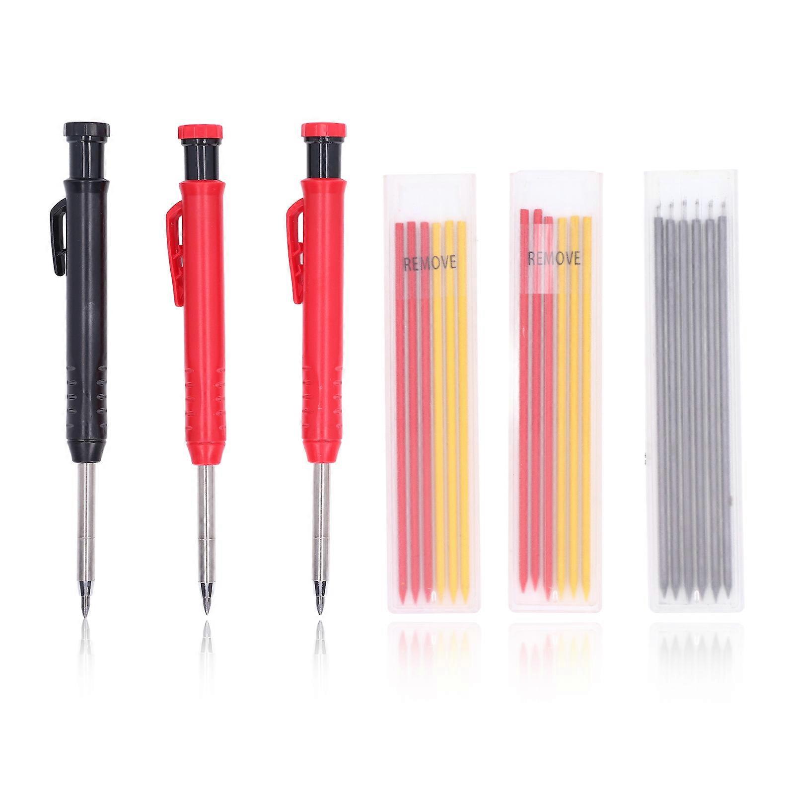 Solid Carpenter Pencil Set with Refill Long Nosed Deep Hole Mechanical Marker Marking Tool