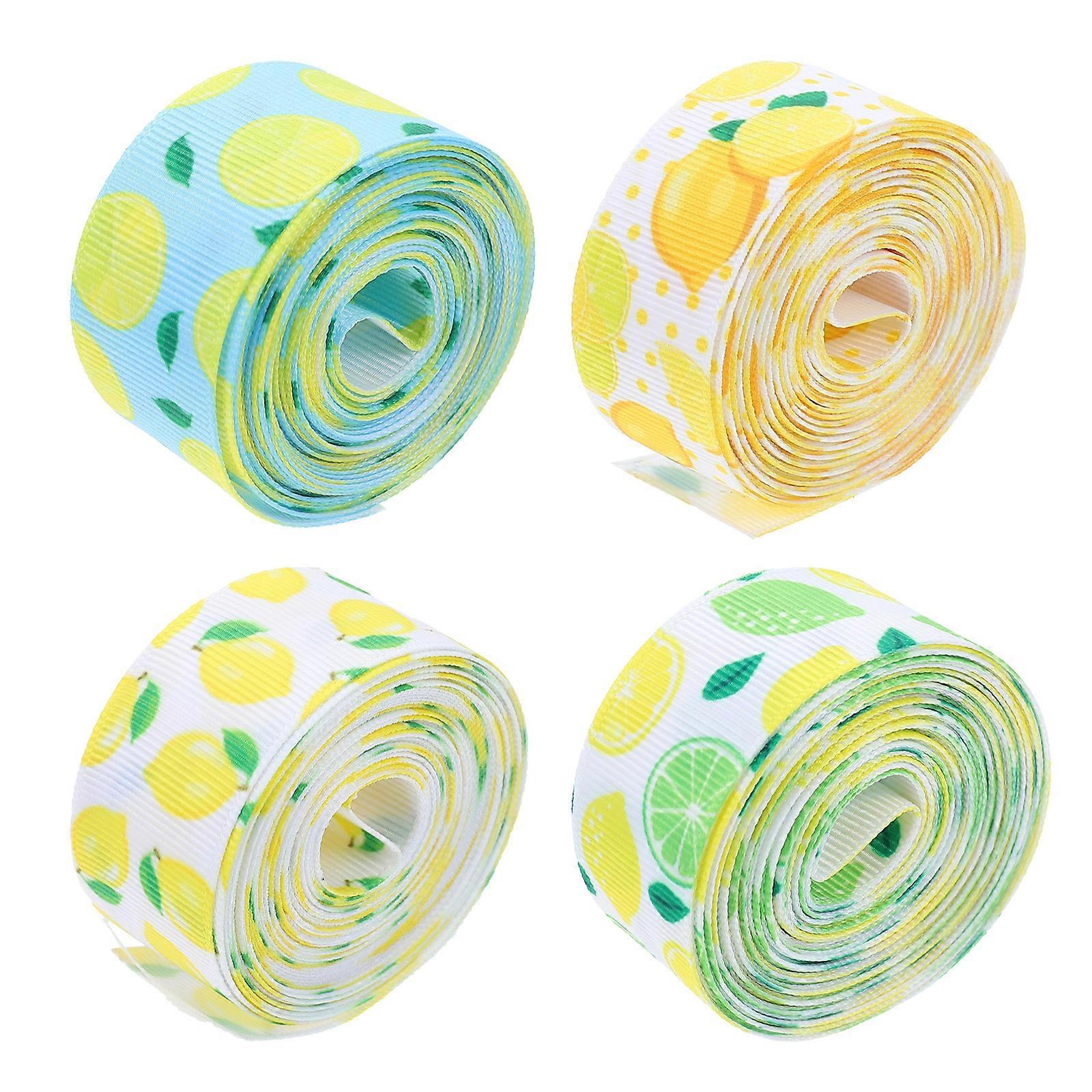 4 Rolls of Lemon Ribbons for Craft Lemon Printed Ribbons Decorative DIY Ribbons Wrapping Material