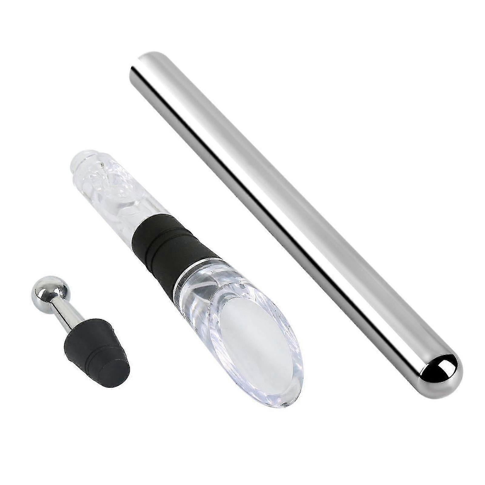 3pcsワイン冷却スティック再利用可能なステンレス鋼ポータブル3-in-1ワインクーラーエアレーターポアラーセットホーム用品