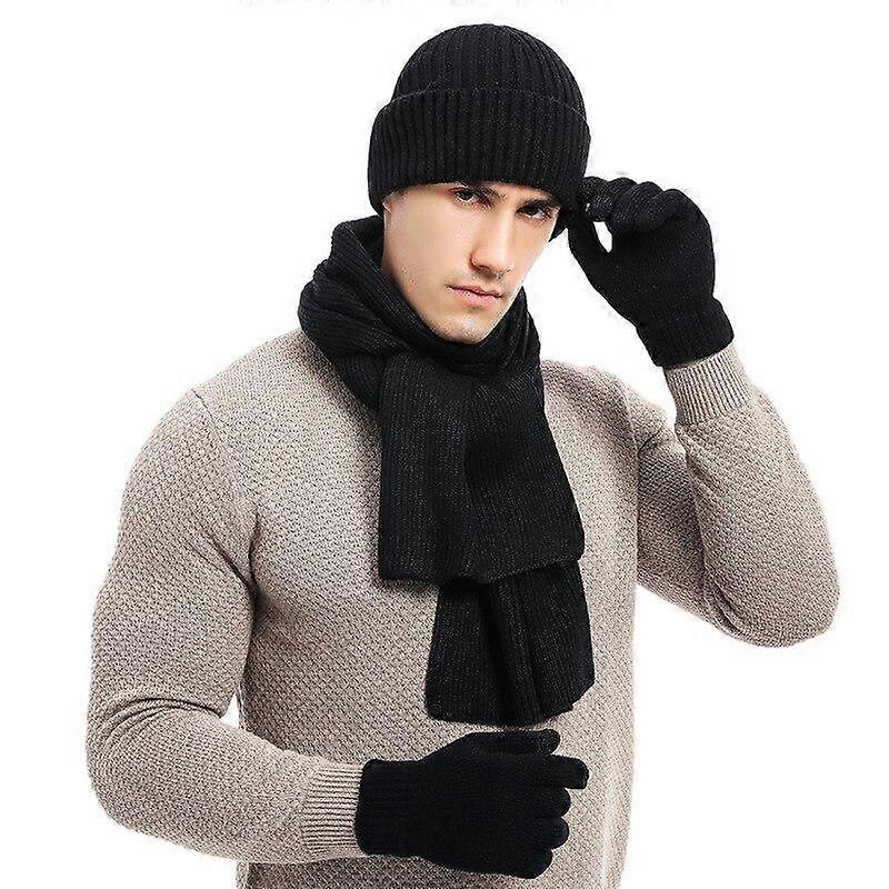 high-end winter and autumn warm suit knitted wool mixed color thick scarf gloves three-piece suit