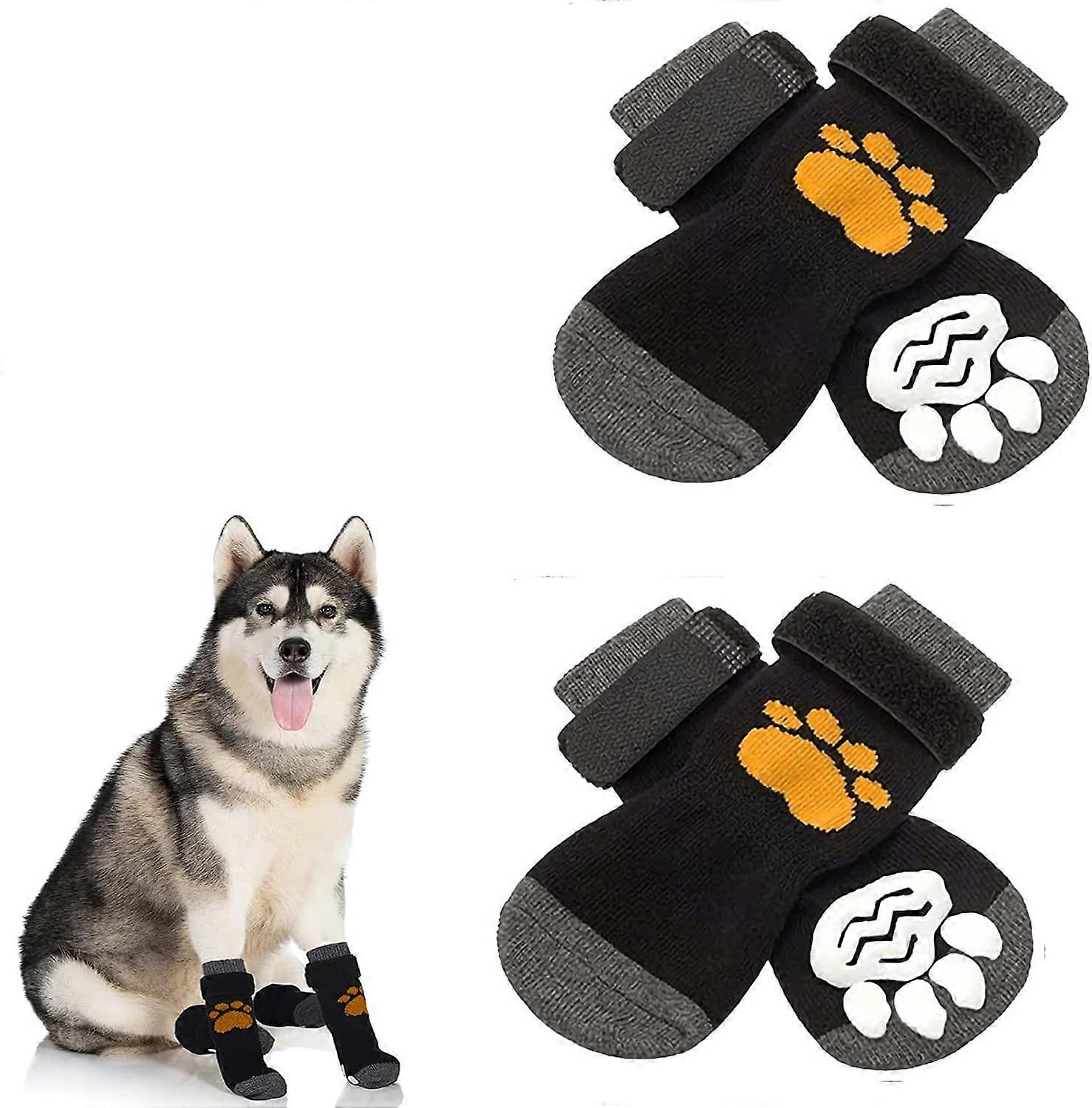 Dog Socks, 4Pieces Non Slip Socks for Dogs Cats, Dog Paw Protection with Rubber Bottom and Adjustable Straps, Indoor Traction Control for Cat Dog