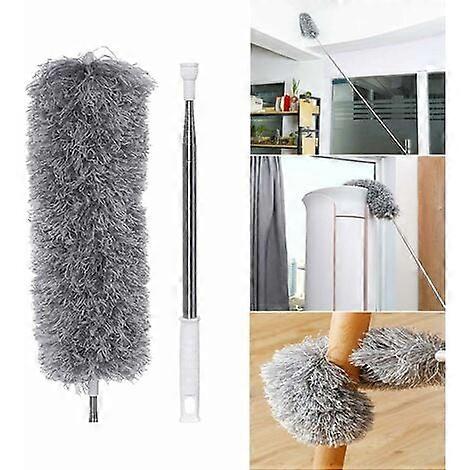 Plumeau tlescopique - Balai  poussire tlescopique lavable - Microfibre en acier inoxydable - Barre tlescopique et balai d'angle flexible pour plateaux