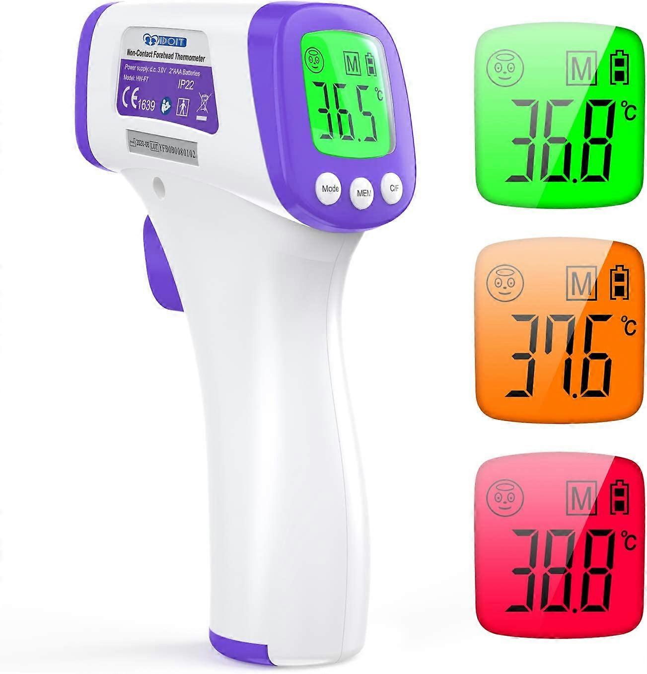 Forehead Thermometer - Non-Contact Infrared - LCD Display - Memory Function - for All Ages