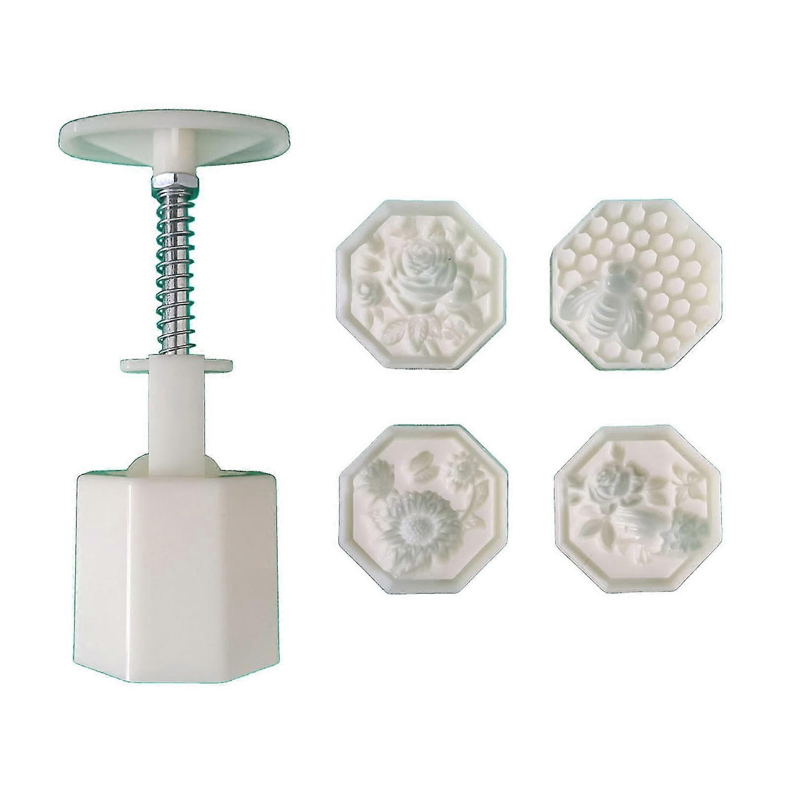 50g Plastic Mooncake Moulds Flowers & Bee Shaped 3d Mooncake Stamps Diy Molds