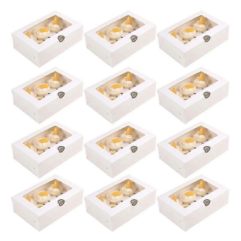 12pcs 6-grids cake boxes paper cupcake packing box (white, no stickers)