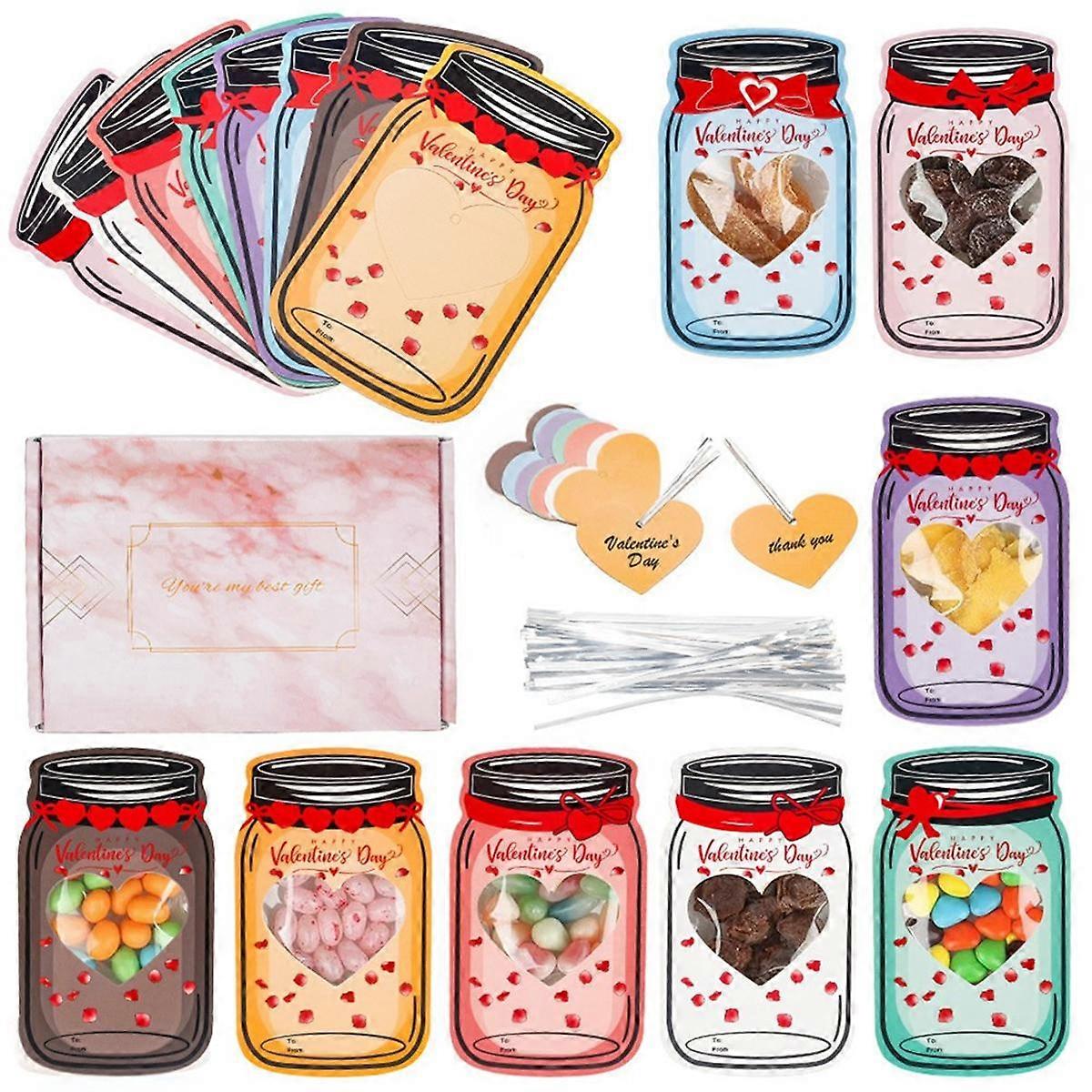 Valentines Day Card for Kids 48 Pack Candy Jar School Gift Exchange Cards Bag Set for Classroom Par