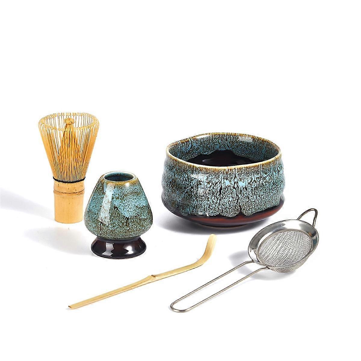 5PC Handmade Home Matcha Tea Set Tool Stand Kit Matcha Bowl Whisk Tea Scoop Tea Whisk Whisk Holder
