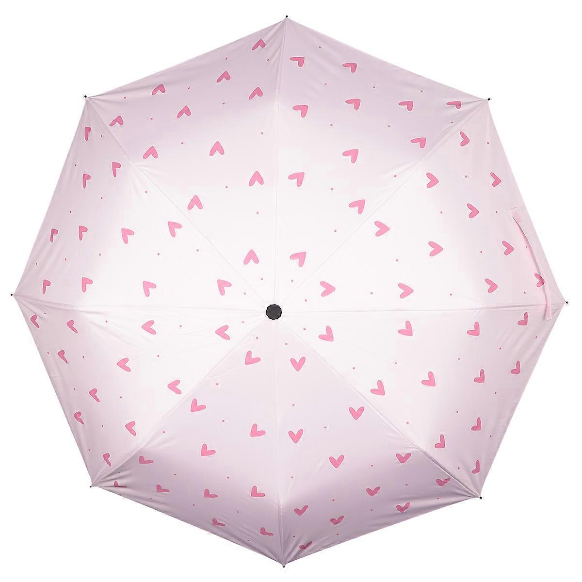 Heart Pattern Sunshade Umbrella Durable Practical UV-Resistant Sunshade Folding Umbrella for Outside (Pink)