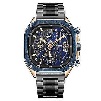 Megir Argento Orologio Al Quarzo Da Uomo Impermeabile Quadrante Quadrato Orologio Da Polso Cronografo Moda Cinturino In Acciaio Inox Mani Luminose