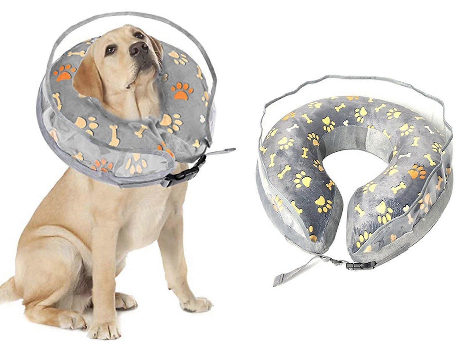 M Inflatable Dog Cone Pet Recovery Donut Collar with Anti Licking Baffle Grey