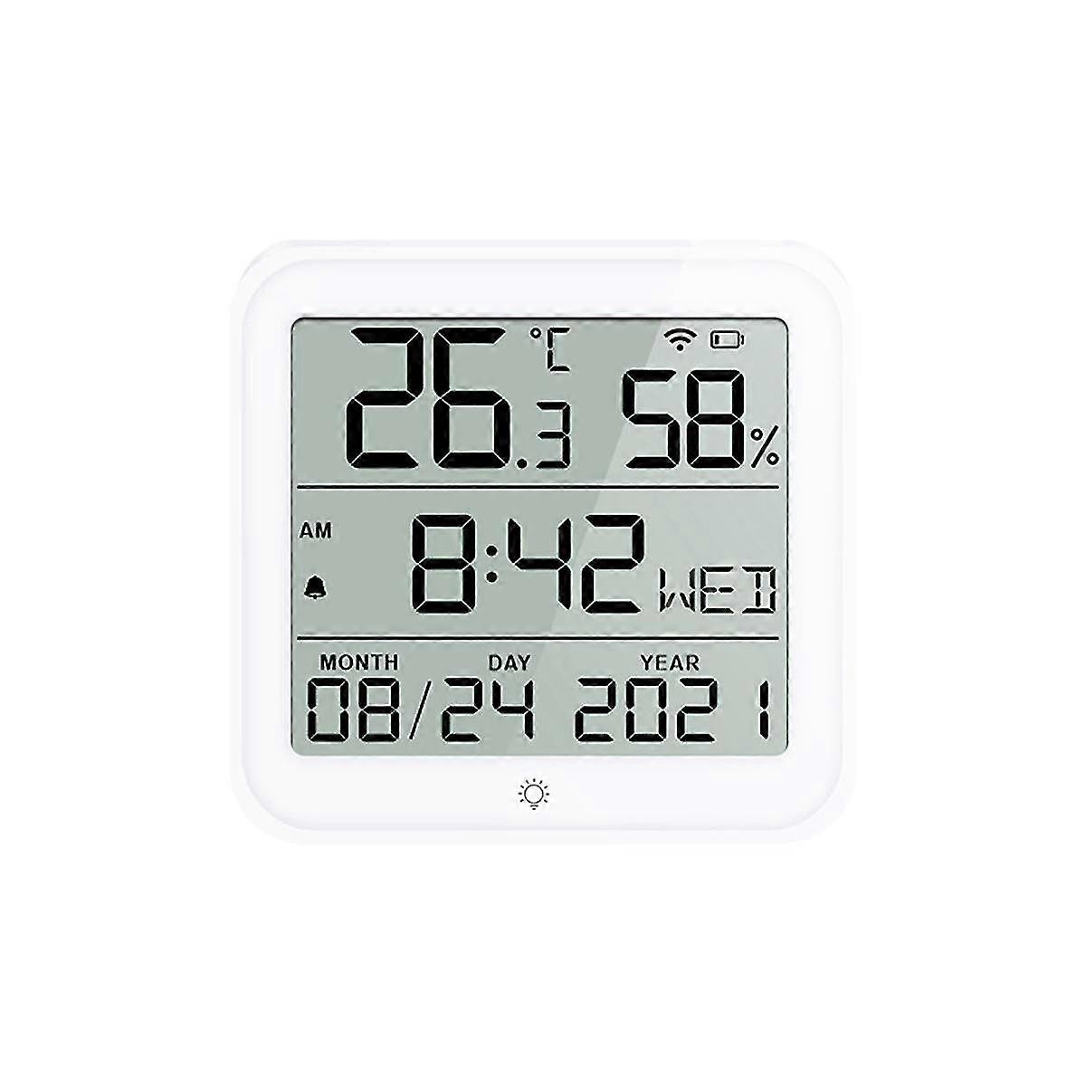 Wifi Smart Home Temperature Humidity Sensor Smart Life Indoor Temperature Alarm Sensor With Clock F