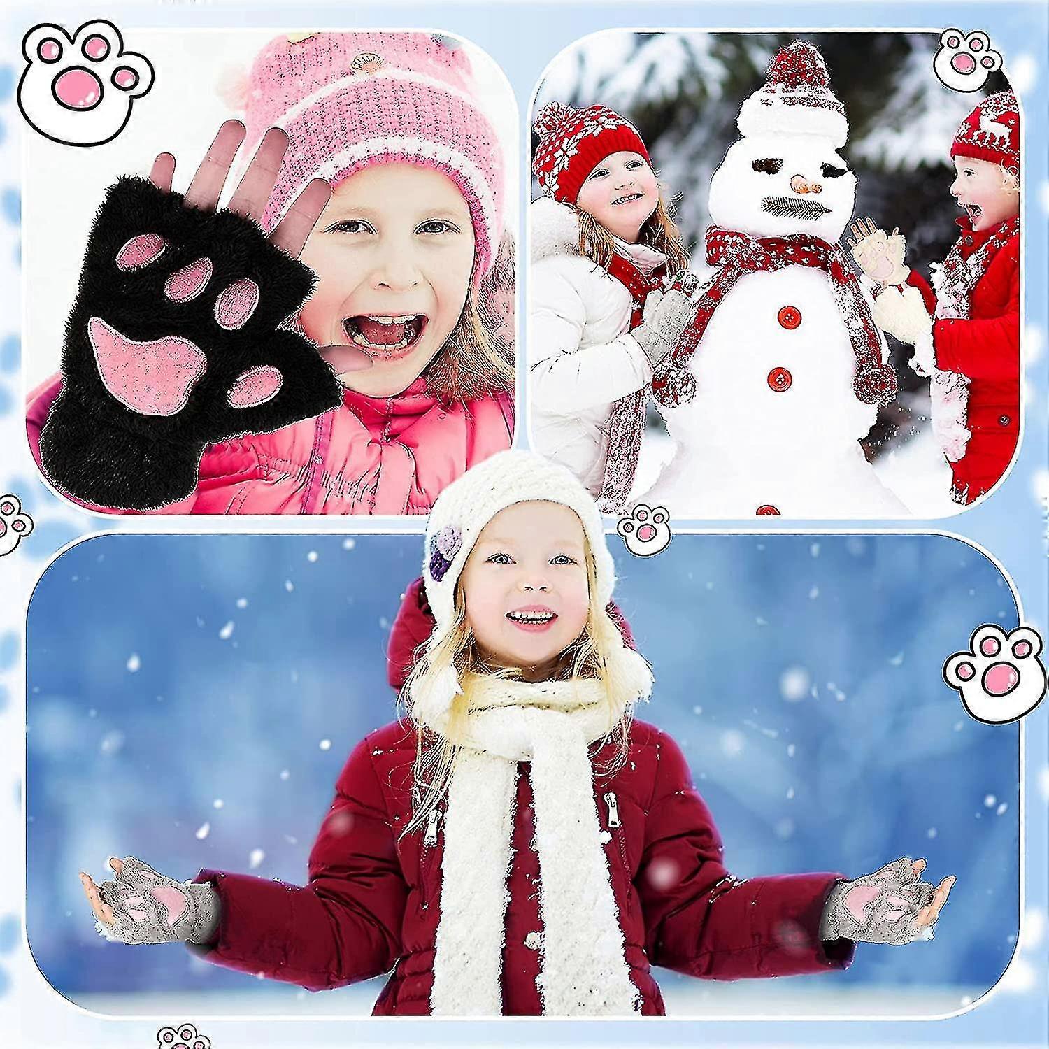 Kattenpoothandschoenen, vingerloze winter pluche handschoenen, witte