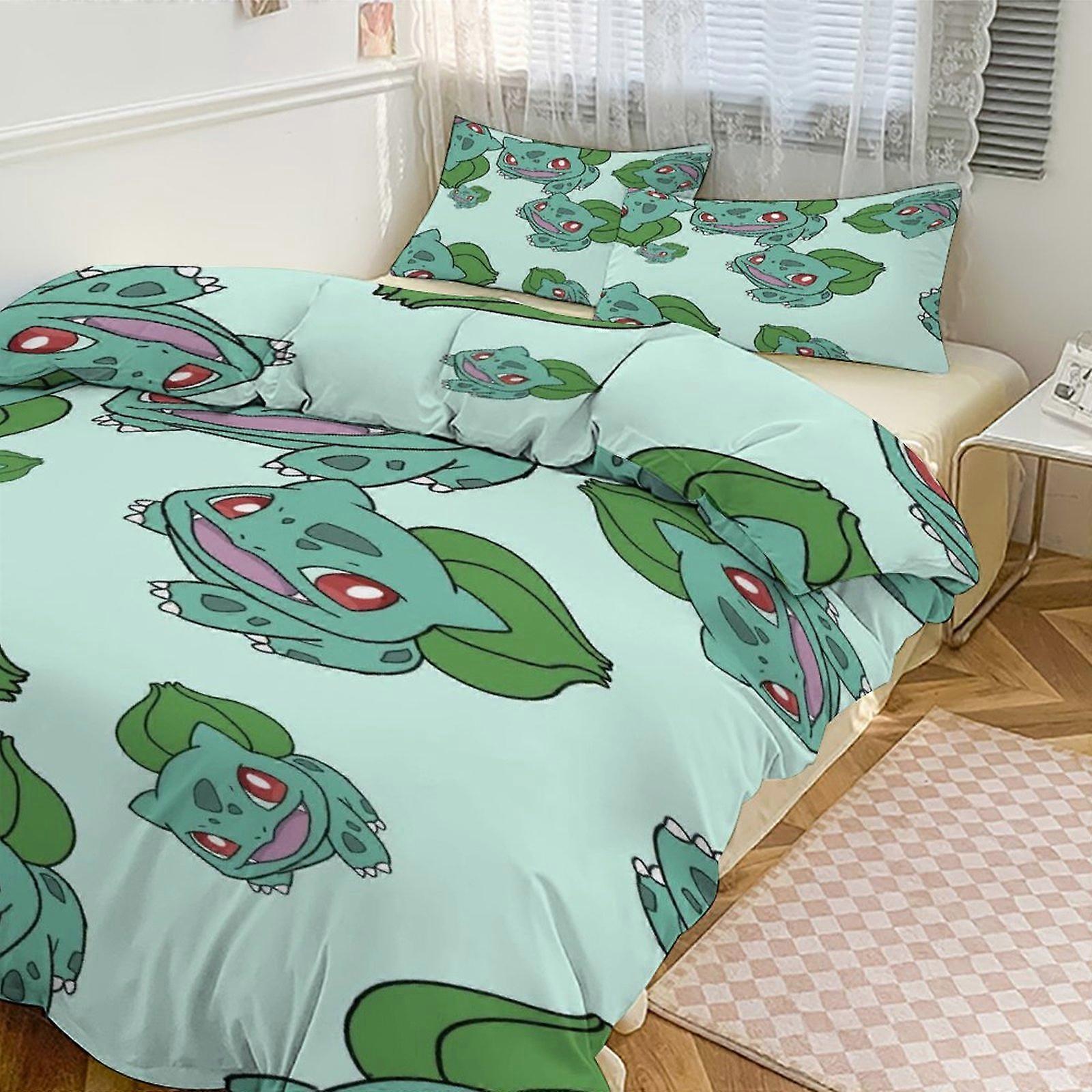 ملاءات السرير g371 طقم مفروشات طباعة Bulb_asaur نمط طقم لحاف كوف 3 قطع 1 غطاء لحاف و 2 كيس وسادة للنساء الرجال المراهقين tq371