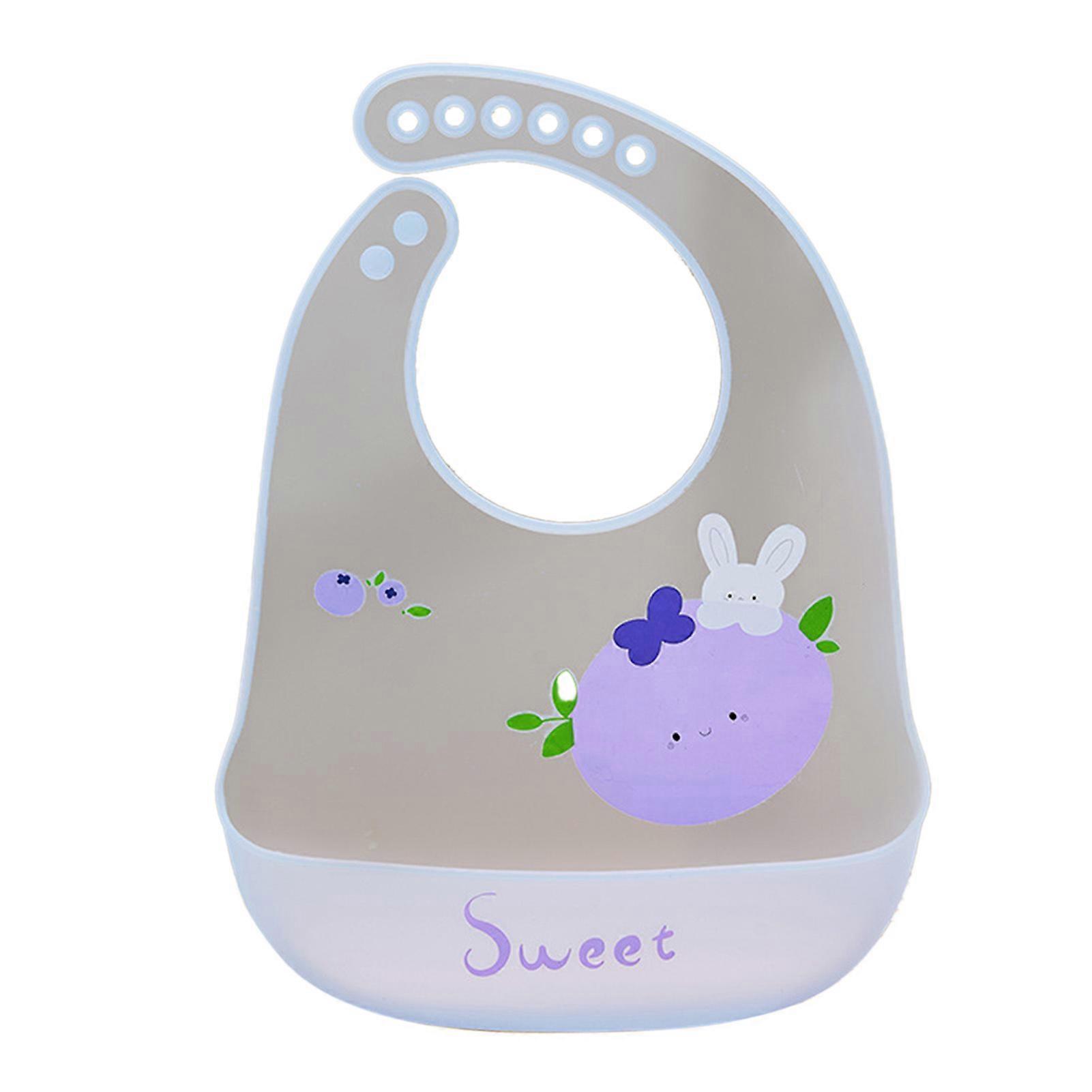 Silicone Baby Bibs Waterproof Oil Resistance Soft Skin Friendly Adjustable Feeding Bib for Drawing Blueberry