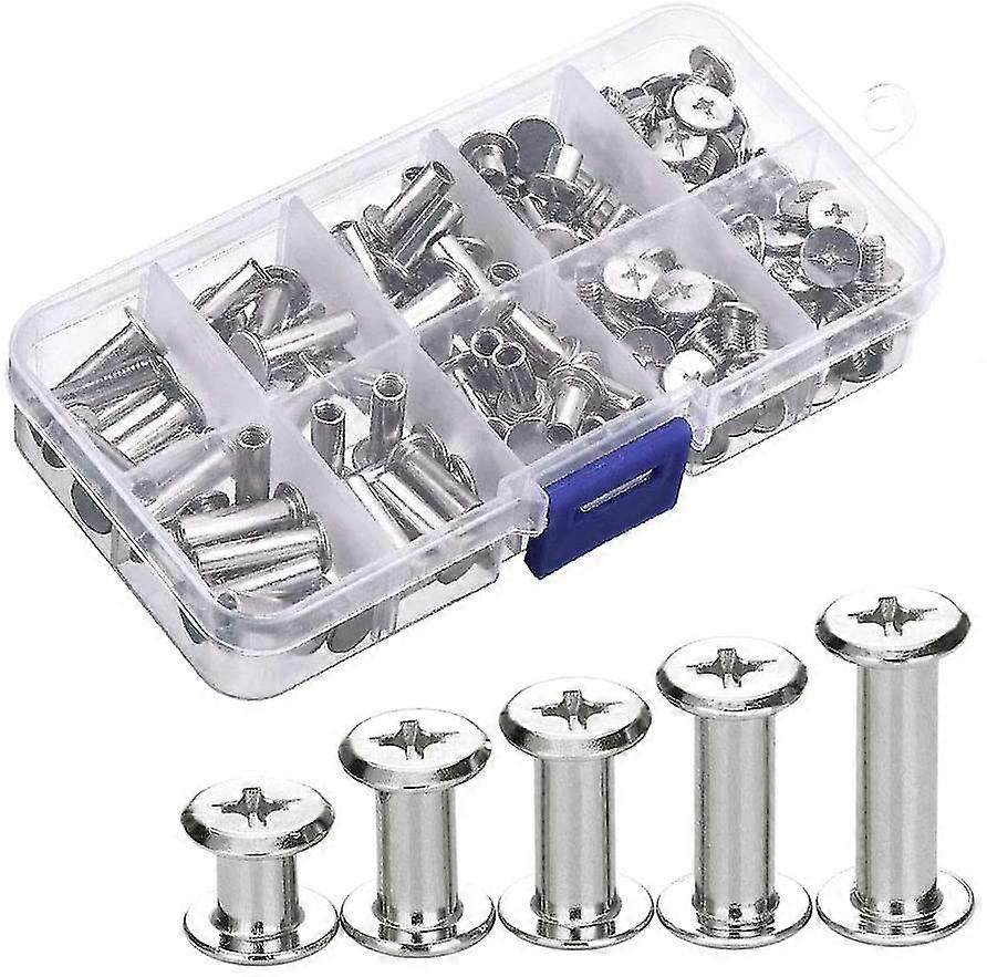 80 Pcs 5 Sizes Metal Binding Screws, Chicago Screws, Stainless Solid Screw Rivets For Diy