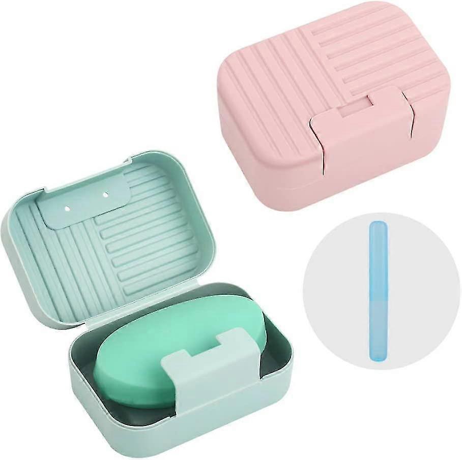 2-pack Soap Dish With Lid Plastic Soap Case Box Waterproof And Leakproof Soap Container With Toothbrush Box For Home,travel,camping