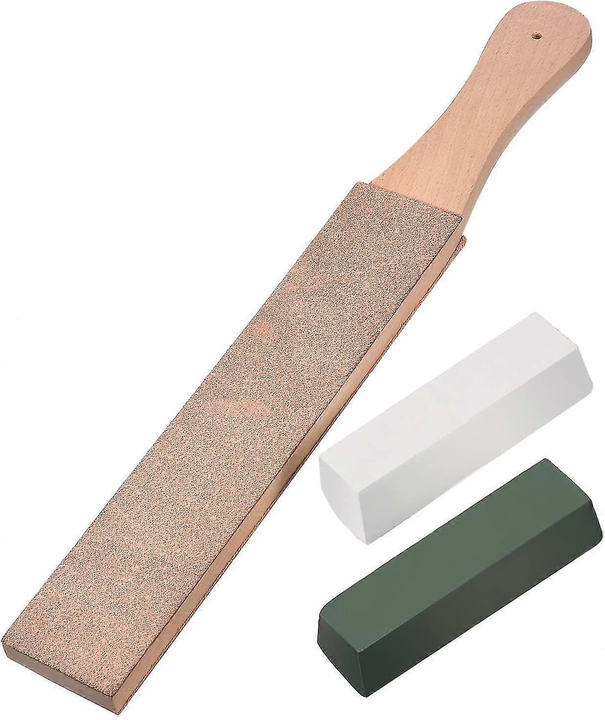 3 Pieces Leather Strops Kit, Paddle Strop Double Sided Leather Blocking Block With White Green Polishing Compounds (large Size)