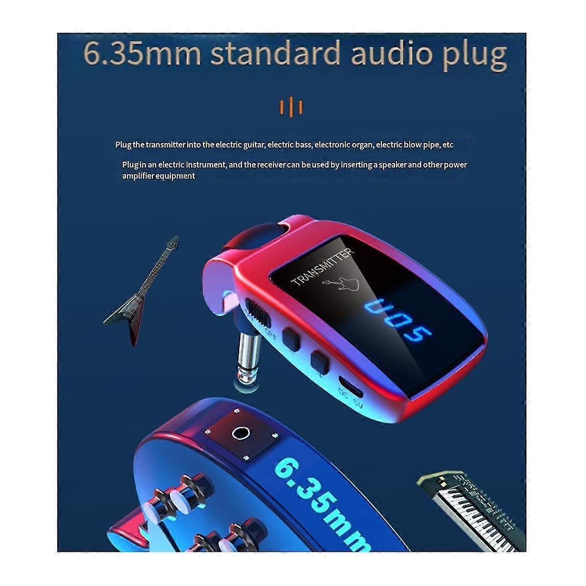Wireless Guitar System Rechargeable Led Screen Uhf Wireless Guitar Transmitter Receiver For Electric Guitar Red