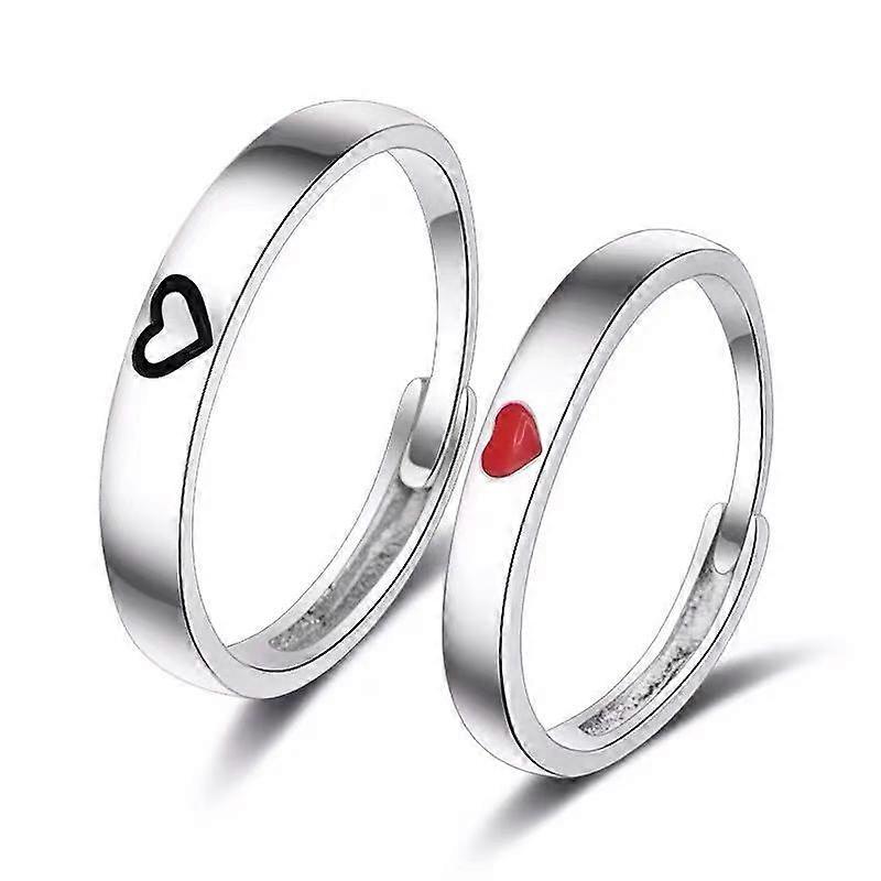 2 Piece Sun and Moon Matching Ring Set Couple Friendship Lover Open Adjustable Ring Simple Heart Shape Engagement Wedding Ring