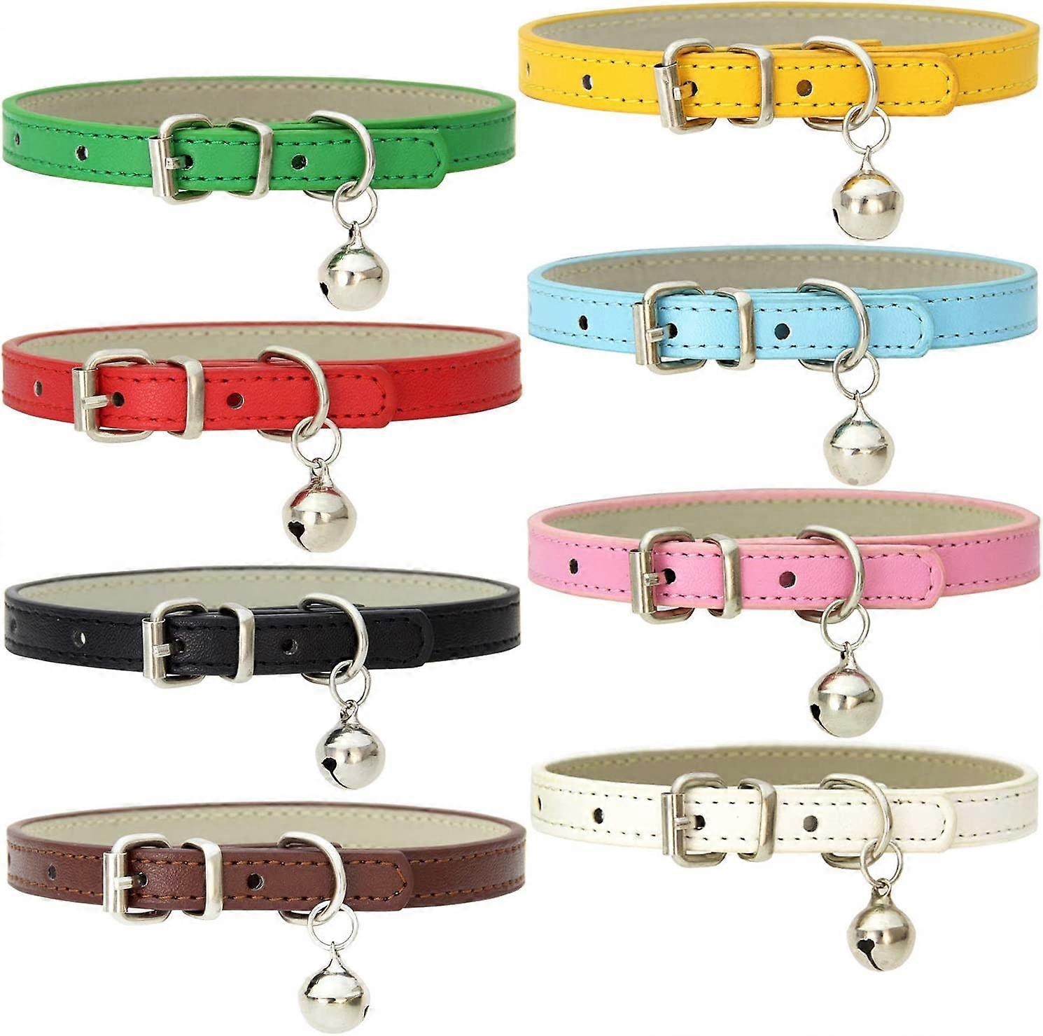 8PC Leather Cat Collars with Bells