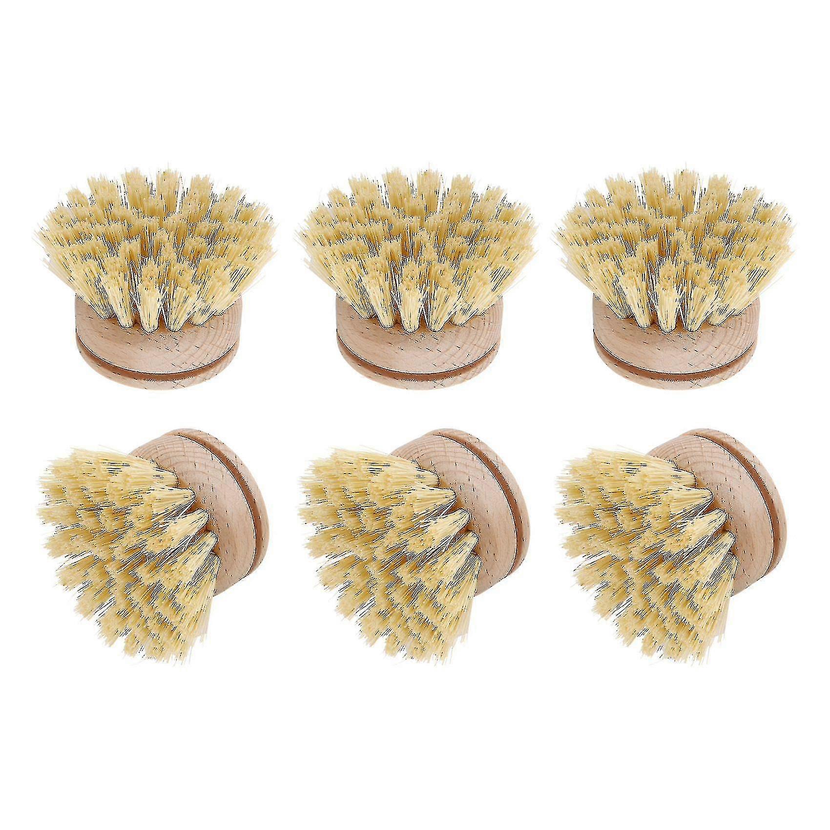 6 Pcs Replacement Brush Heads Wooden Cleaning Dish Brush Kitchen