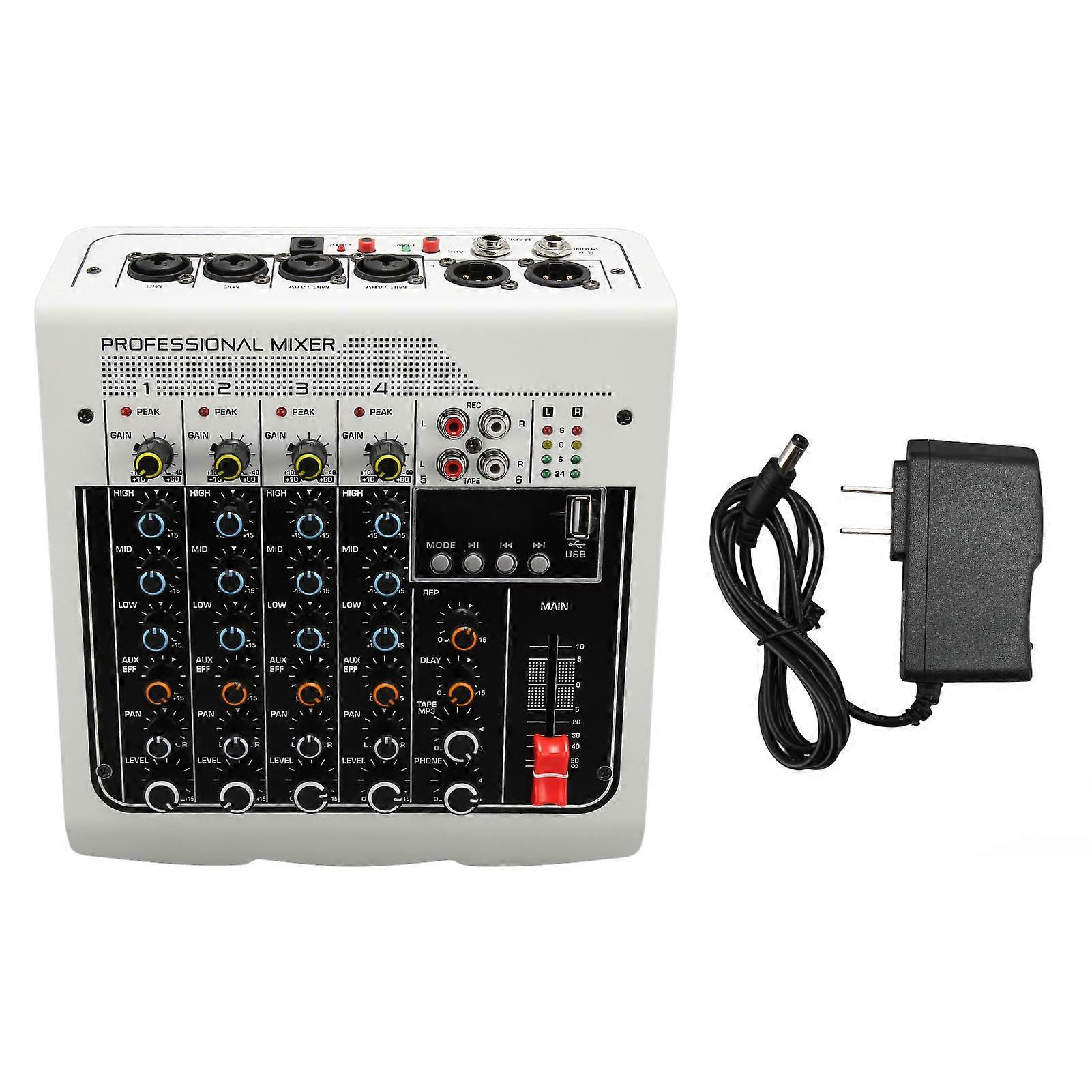 Professional Mixer Sound Board 4 Channel Bluetooth USB RCA Built in DPS Processor Mini Sound Mixer with Digital Display US Plug 100?240V