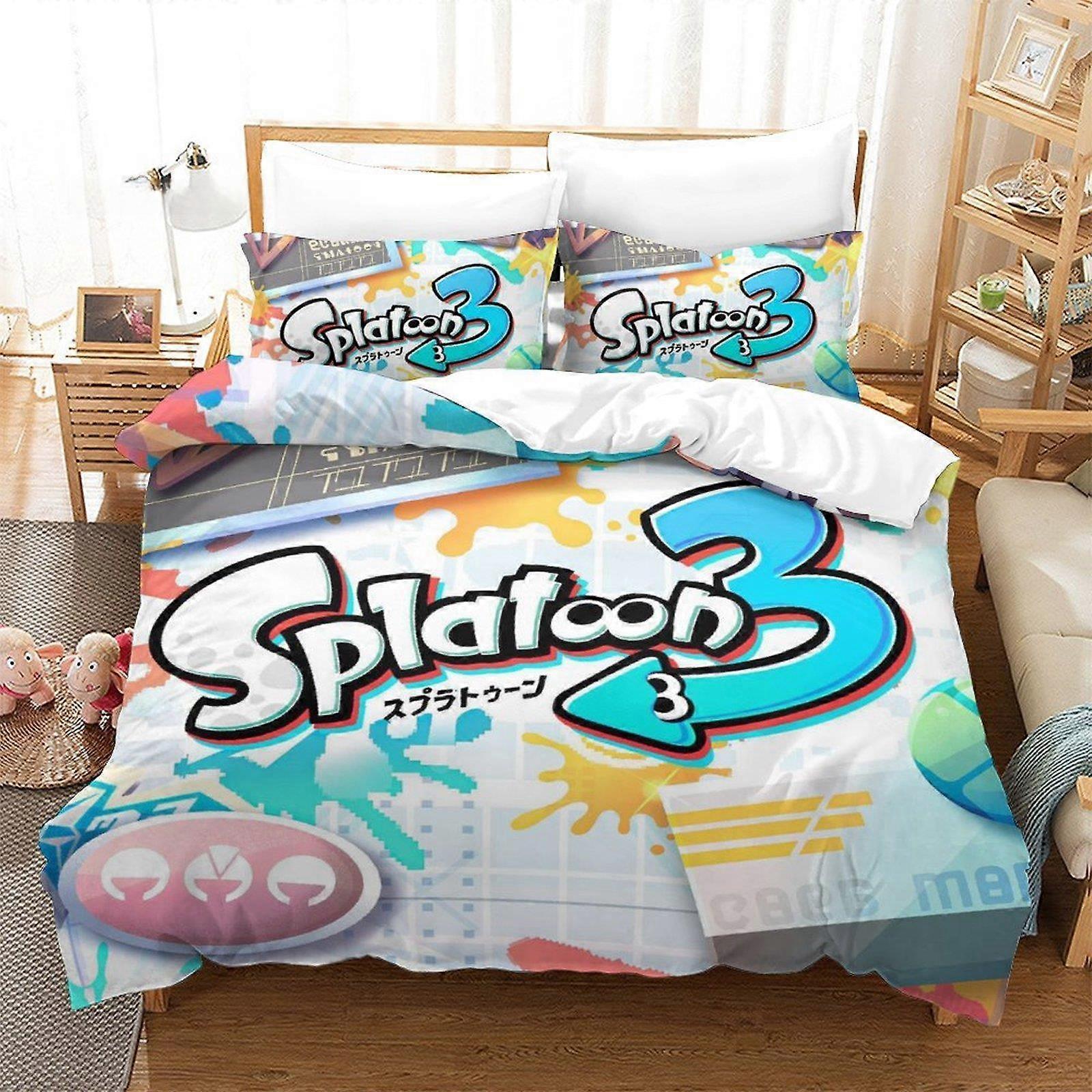 a969 Lakan Splatoon 3 Sängkläder Set Enkelsäng Twin Full Size Säng Set Aldult Kid Sovrum Påslakan Set Anime lakan set Lakan iip969