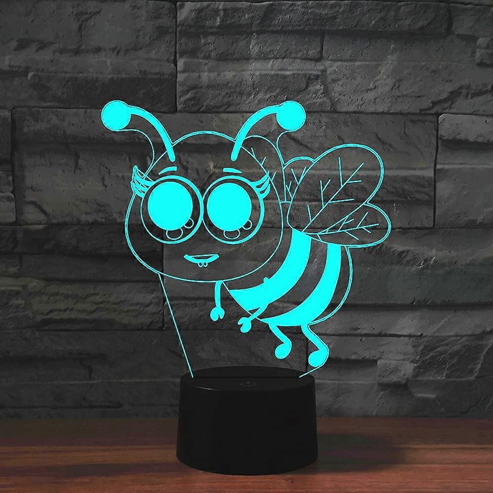 Xcy 3D Bee Night Light Table Desk Optical Illusion Lamps 7 Color Changing Lights LED Table Lamp Xmas